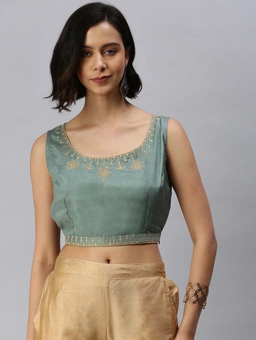 green viscose embroidered blouse - 18360161 - Standard Image - 0