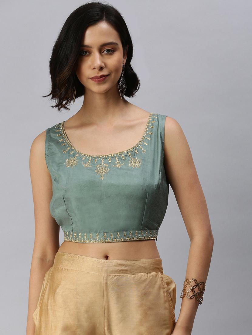 green viscose embroidered blouse - 18360161 - Zoom Image - 0