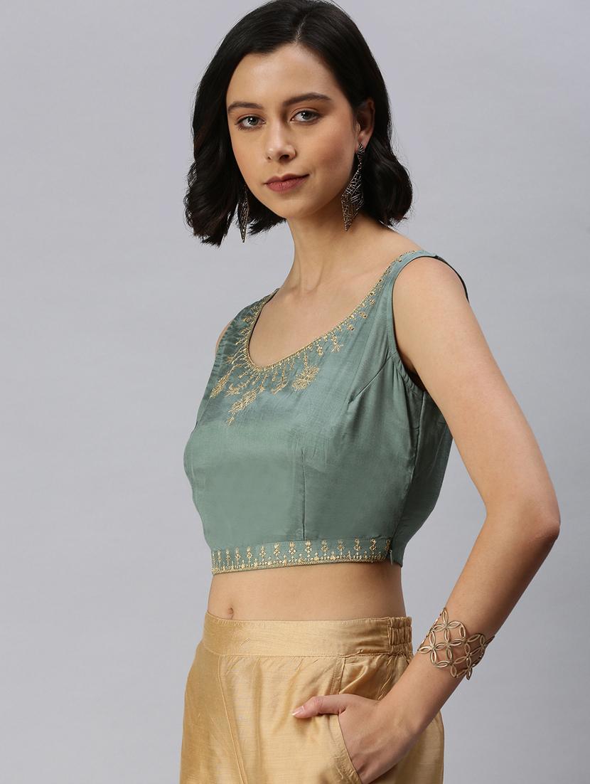 green viscose embroidered blouse - 18360161 - Standard Image - 1