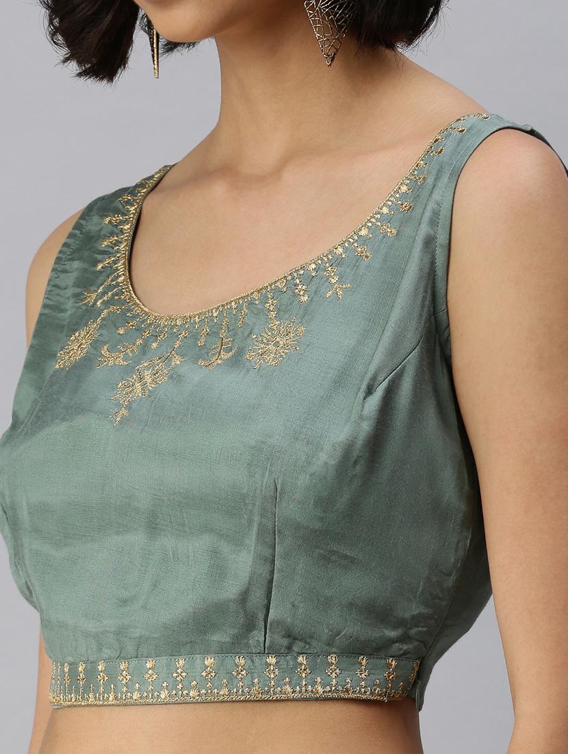 green viscose embroidered blouse - 18360161 - Standard Image - 4