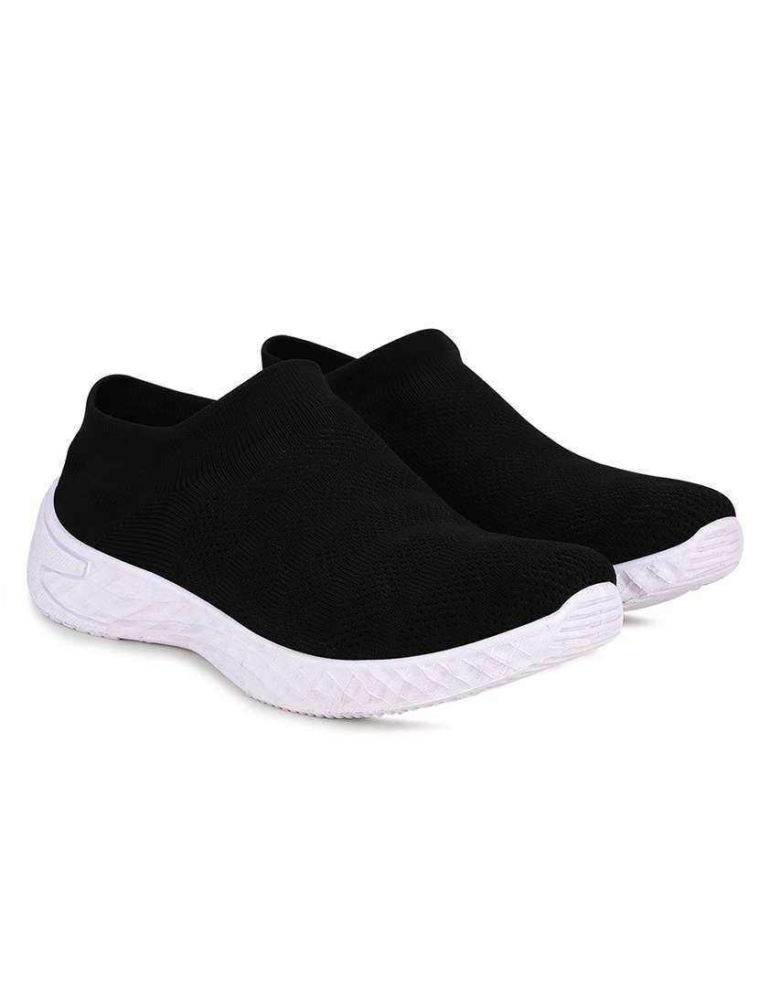 black polyester slip on sports shoes - 18360595 -  Standard Image - 1