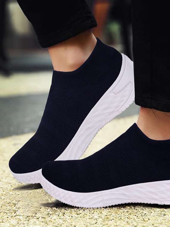 blue polyester slip on sports shoes - 18360607 -  Standard Image - 4