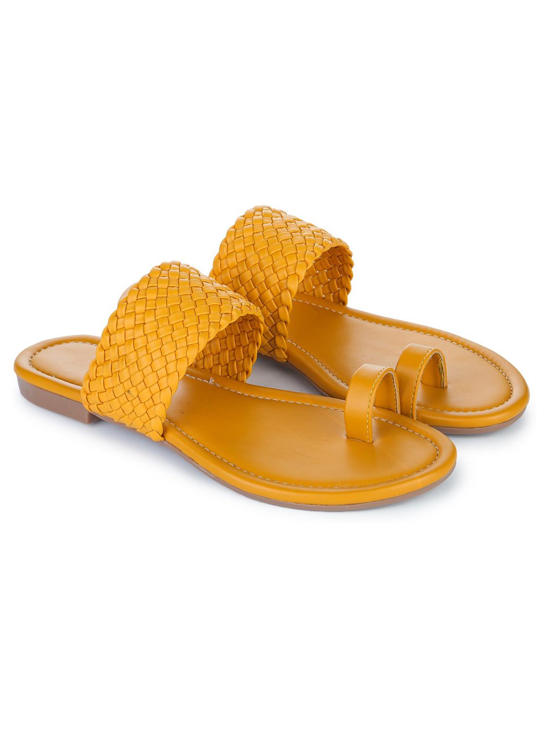 yellow synthetic slip on sandals - 18362275 - Standard Image - 1