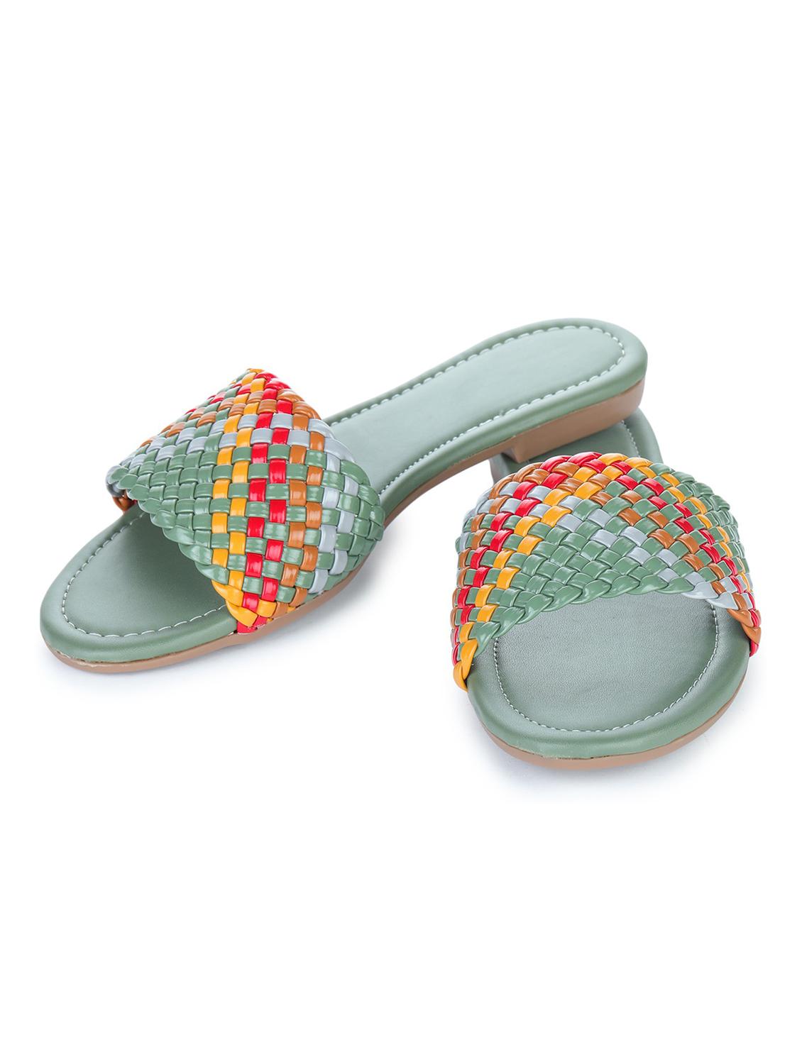 green synthetic slip on sandals - 18362276 -  Standard Image - 1