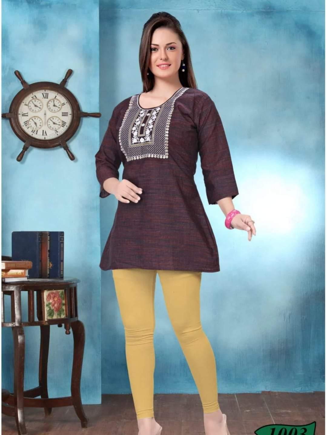 ladies cotton printed short kurti purple - 18363182 - Standard Image - 1