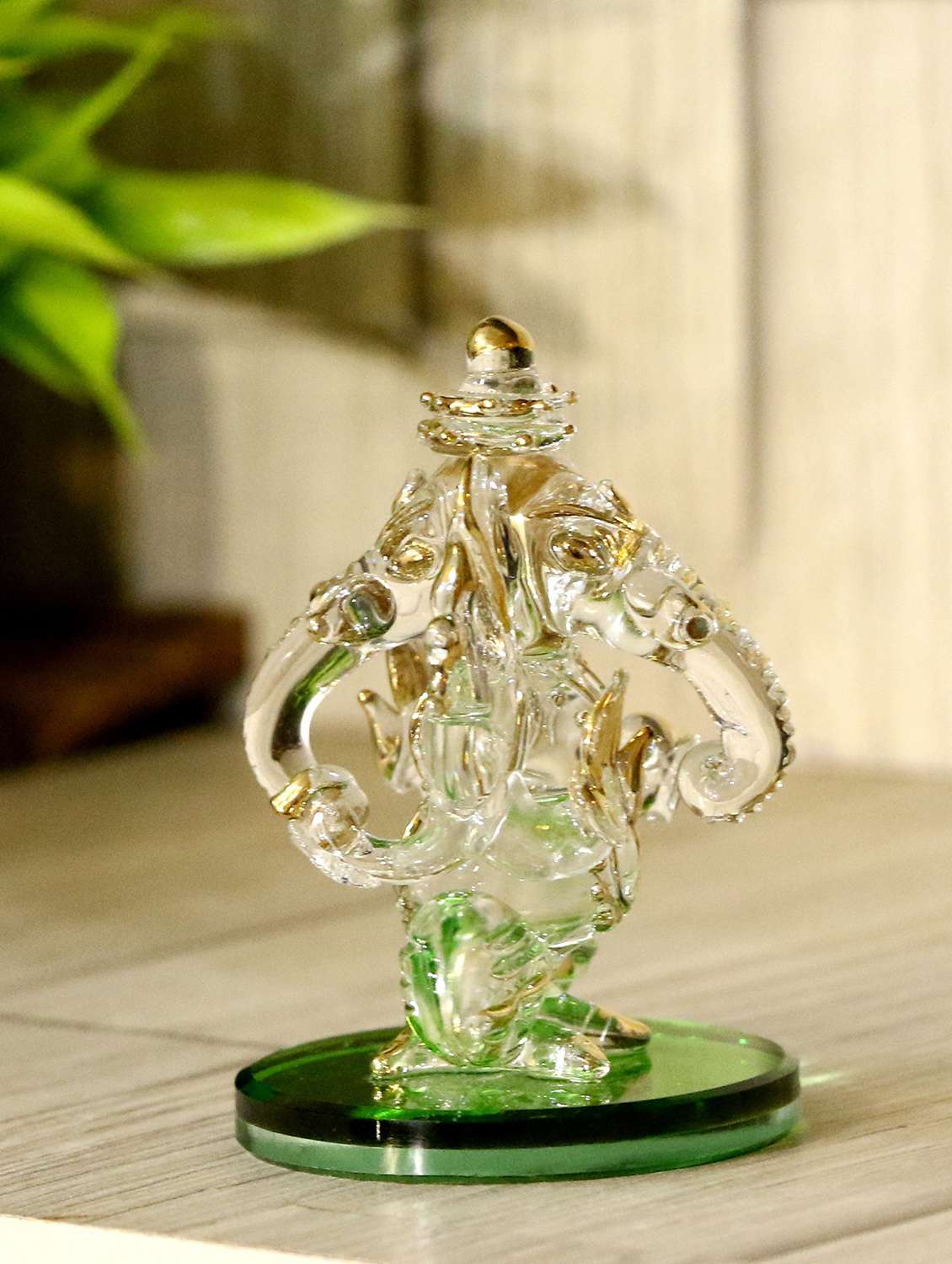 somil both side view handmade of crystal glass god ganesh blessing statue (murti) for worship; decoration; car dashboard - 18364732 -  Standard Image - 1