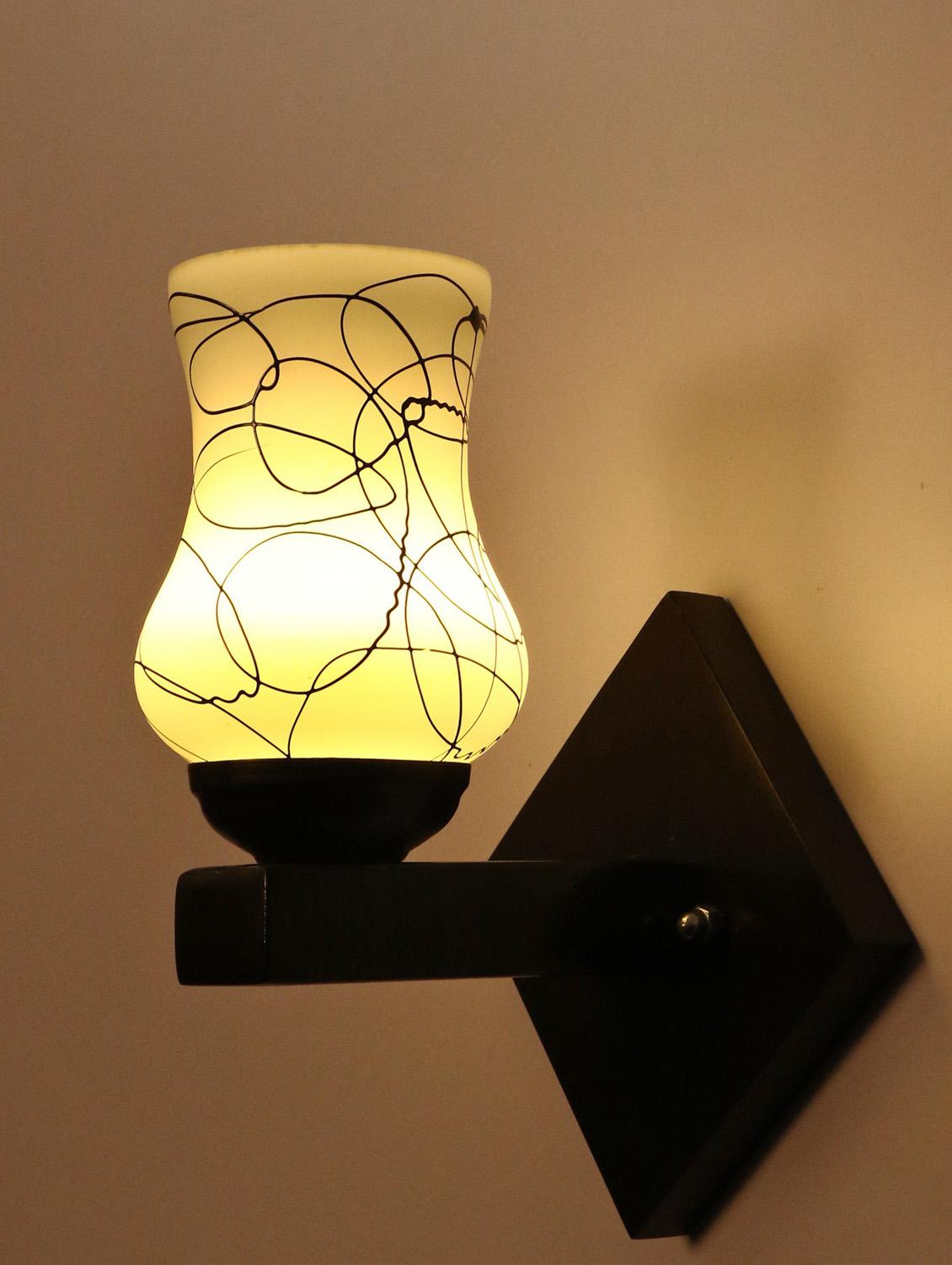 somil flat style designer led sconce wall lamp/ light, 7 watt, yellow, glass, wood, (set of two)-mot66 - 18365098 - Standard Image - 1