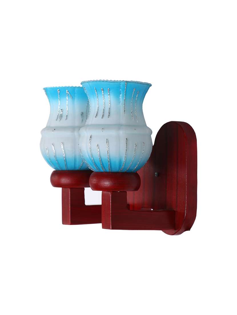 new stylish twins hand decorative colorful glass wall lamp light with royal wooden fitting dn-2wa56 - 18365214 -  Standard Image - 1