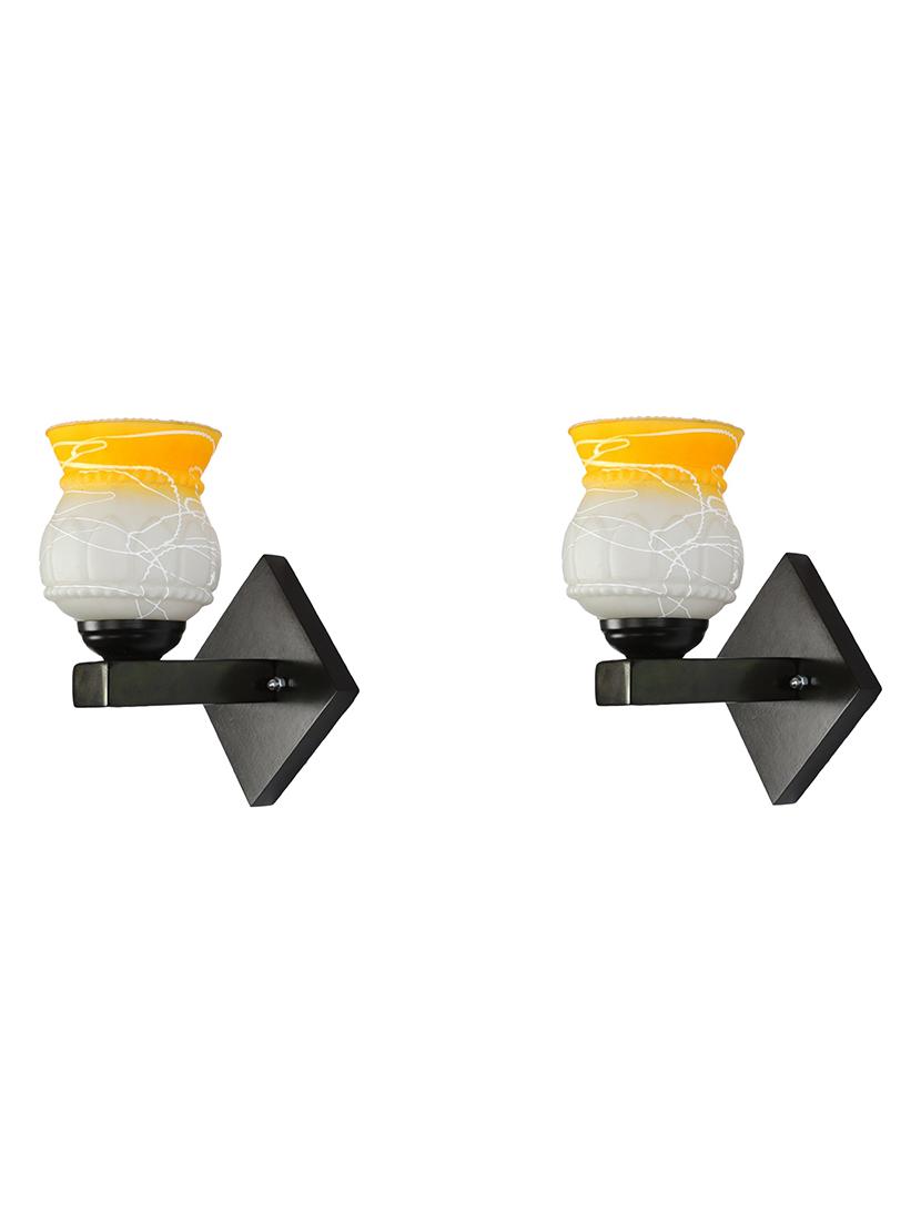 somil flat style designer led sconce wall lamp/ light, 7 watt, yellow, glass, wood, (set of two)-mot37 - 18365326 - Standard Image - 1
