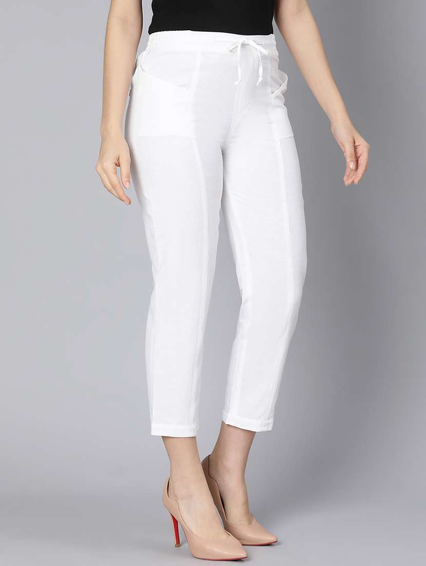 solid white flat front trouser - 18365718 -  Standard Image - 1