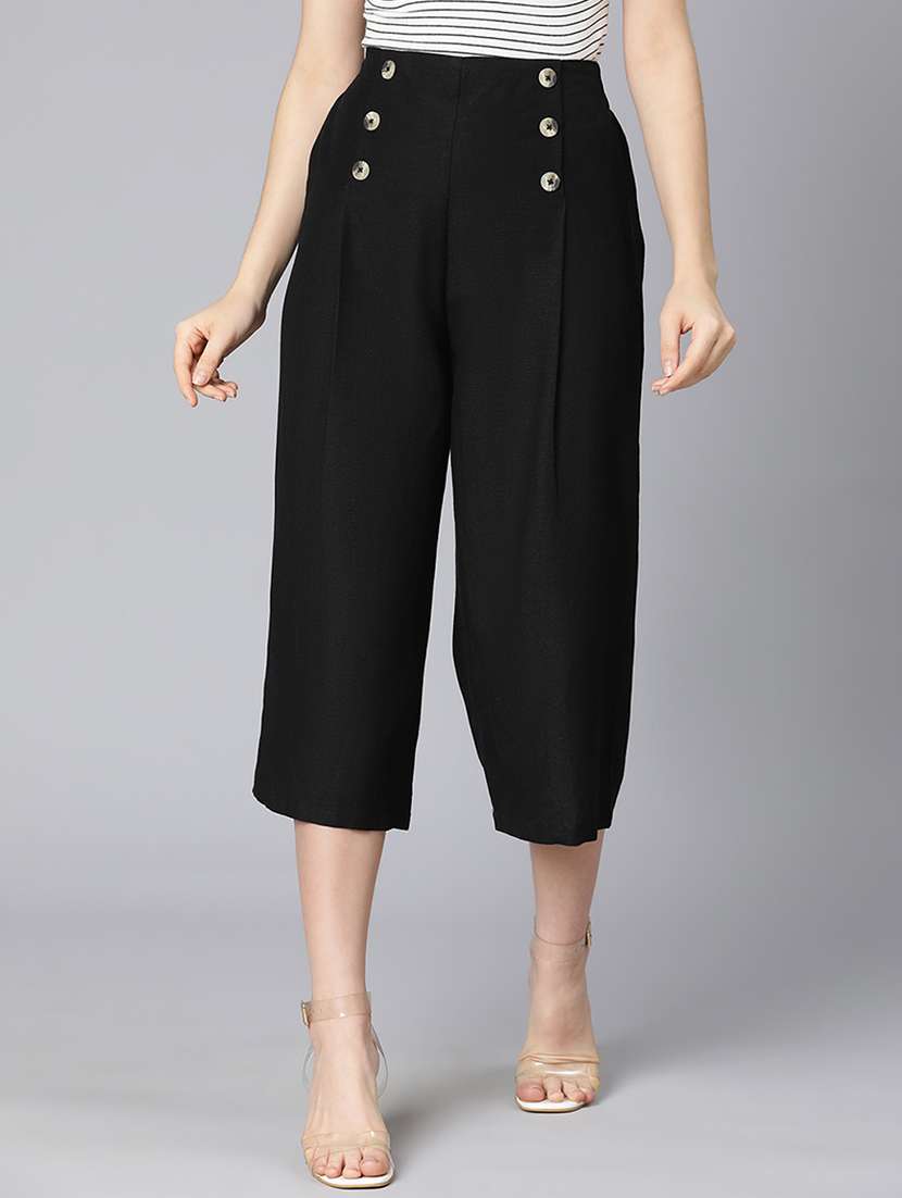 solid black flat front trouser