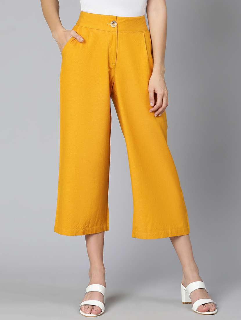 solid yellow flat front trouser