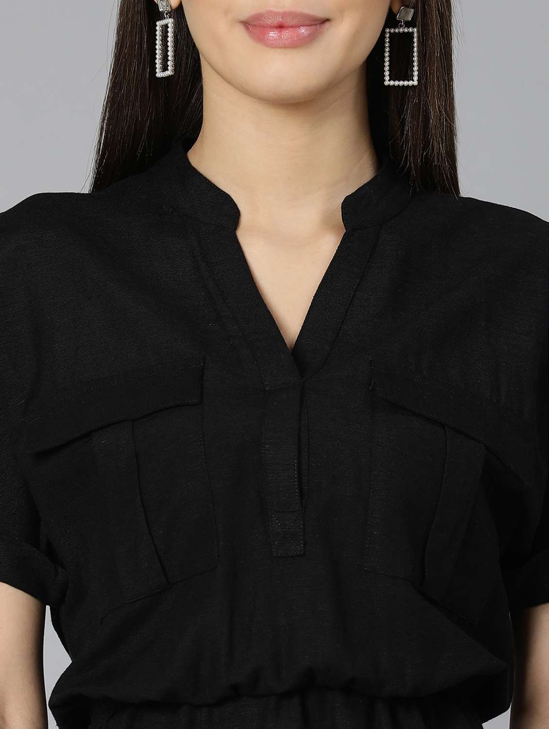 mandarin neck solid a-line dress - 18365736 -  Standard Image - 6