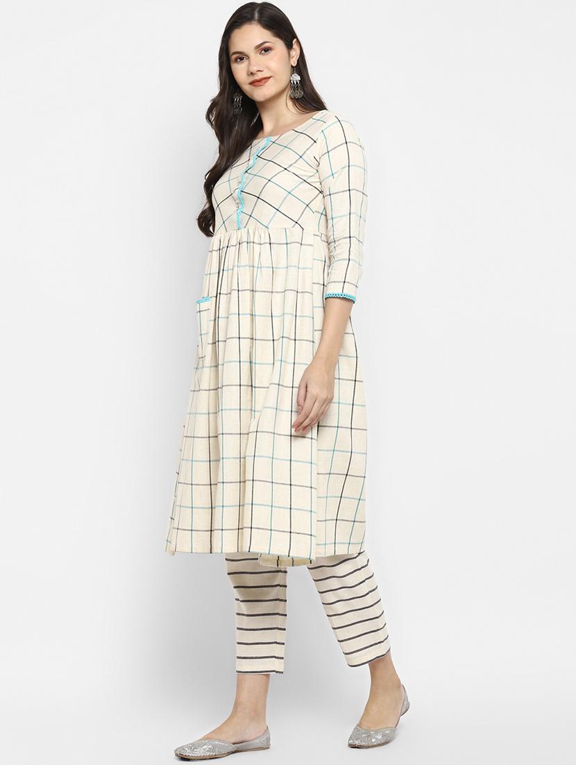 cream cotton kurta pant set - 18366267 - Standard Image - 1