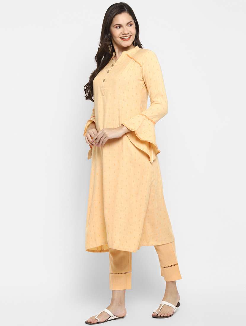 peach viscose kurta pant set - 18366268 - Standard Image - 1