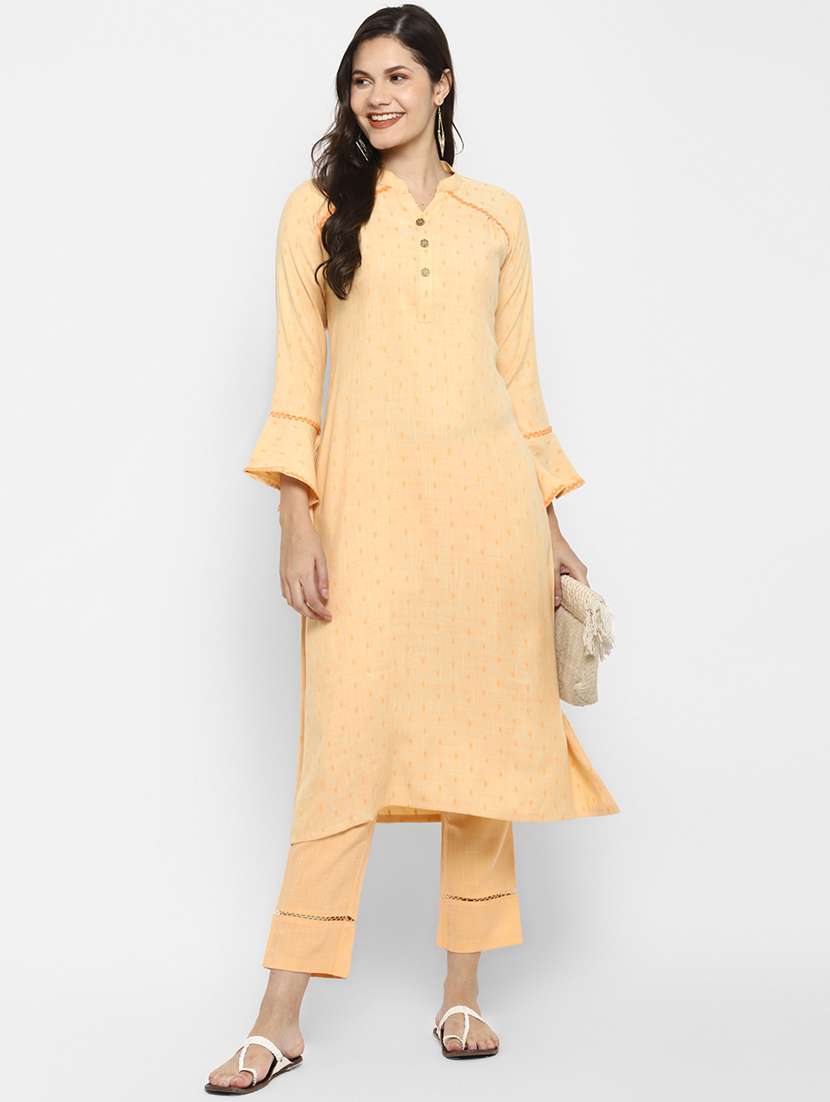 peach viscose kurta pant set - 18366268 - Standard Image - 4
