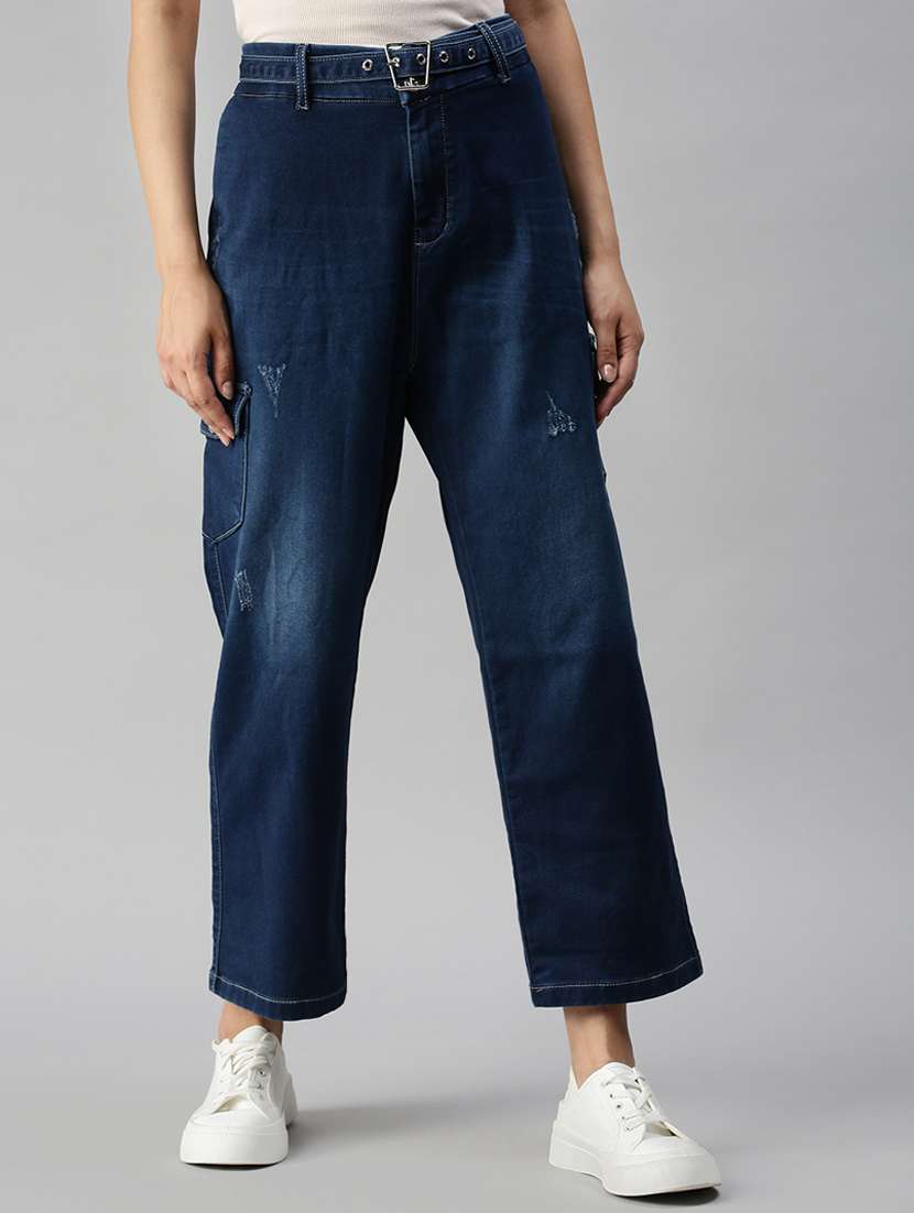women's distress straight fit jeans