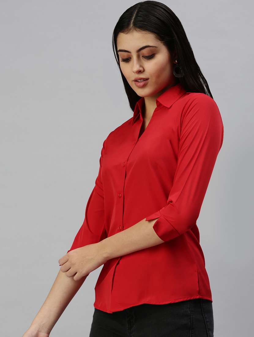 three quarter sleeved solid casual shirt - 18367690 -  Standard Image - 1