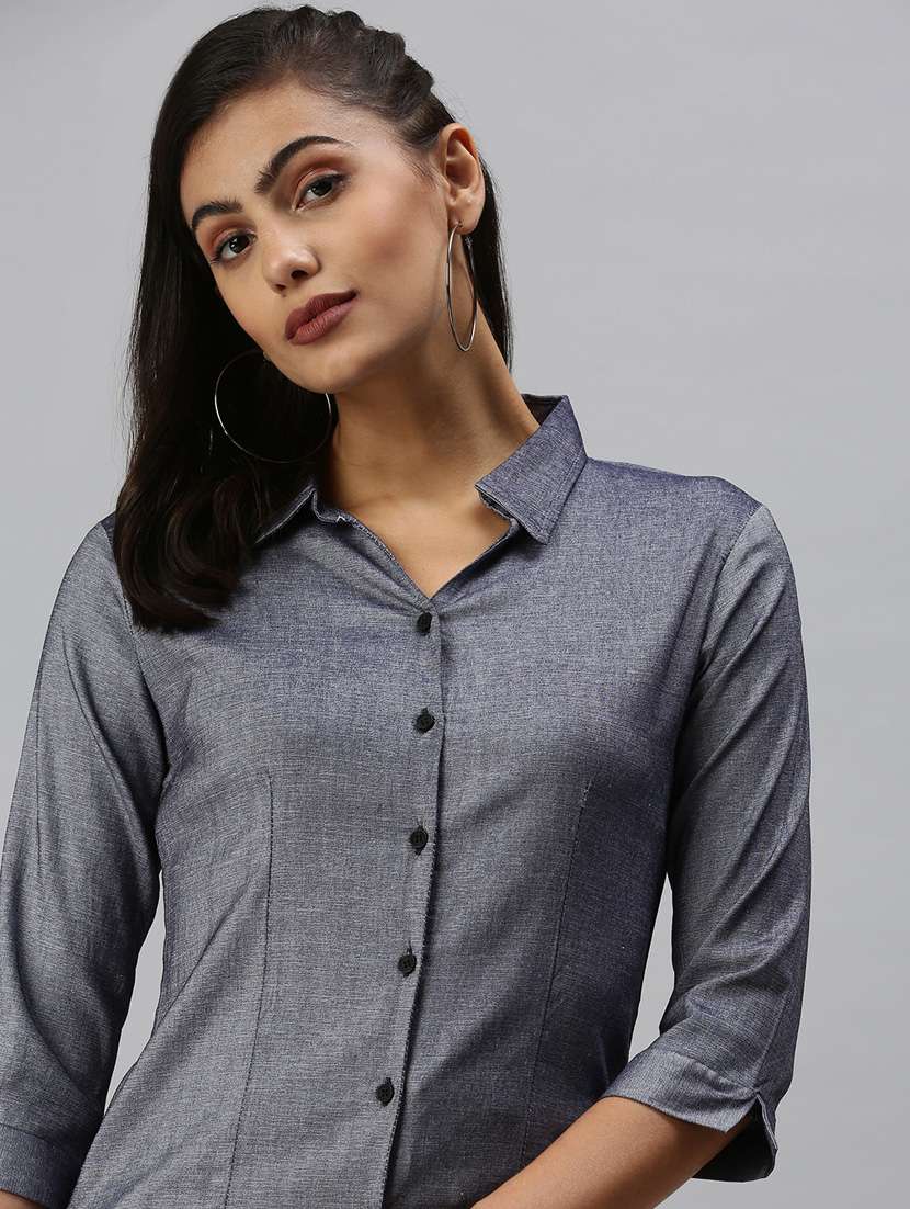 three quarter sleeved solid regular shirt - 18367705 -  Standard Image - 4