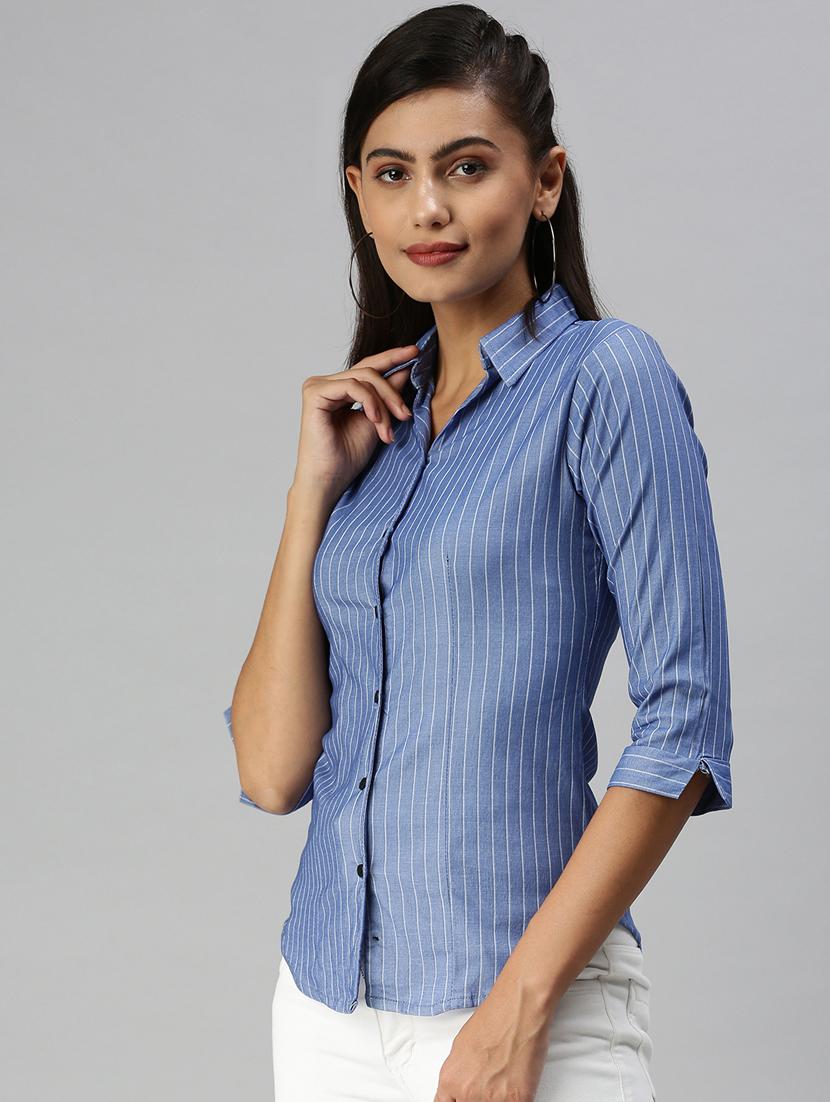 three quarter sleeved striped regular shirt - 18367708 -  Standard Image - 1