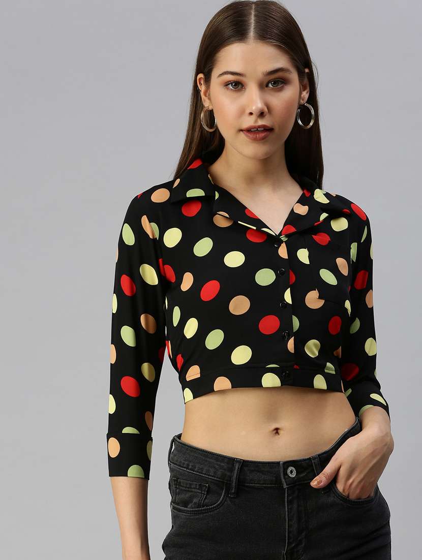 women's crop collared top