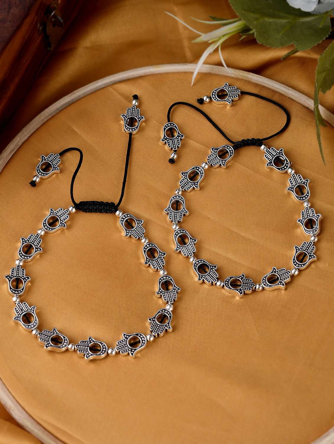 hamsa beaded black thread anklet