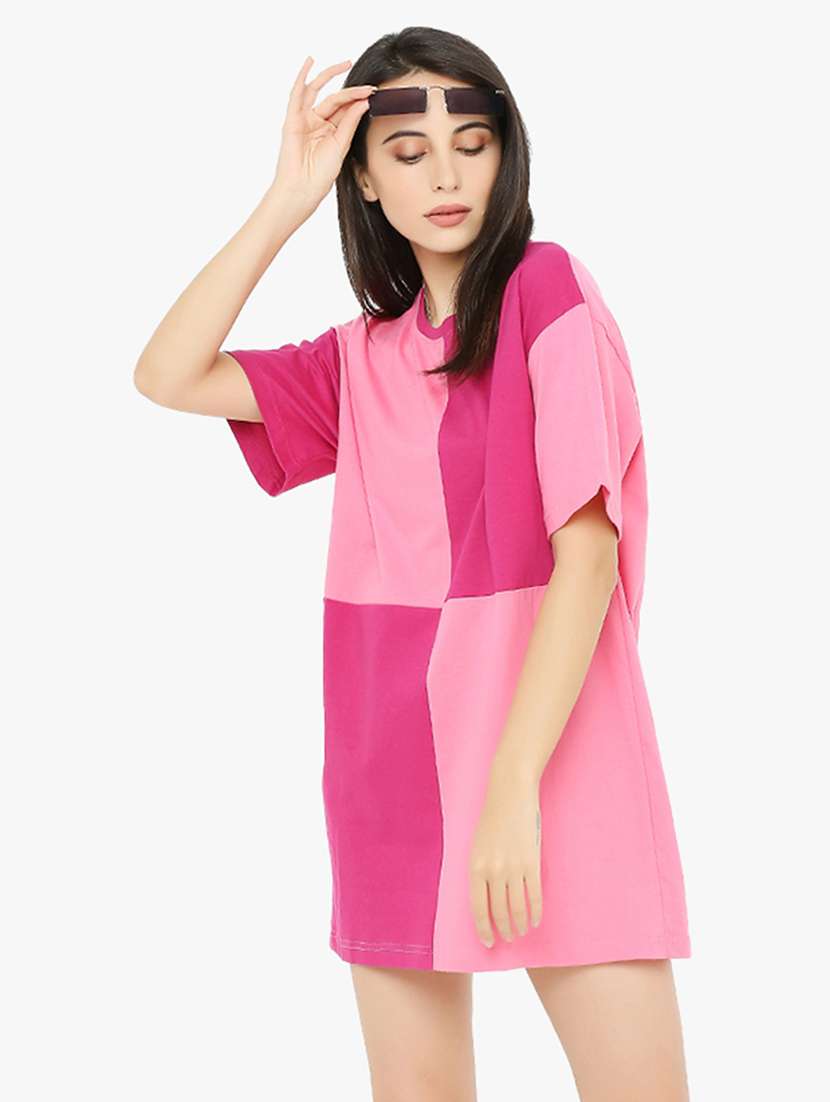 women's color block round neck t-shirt