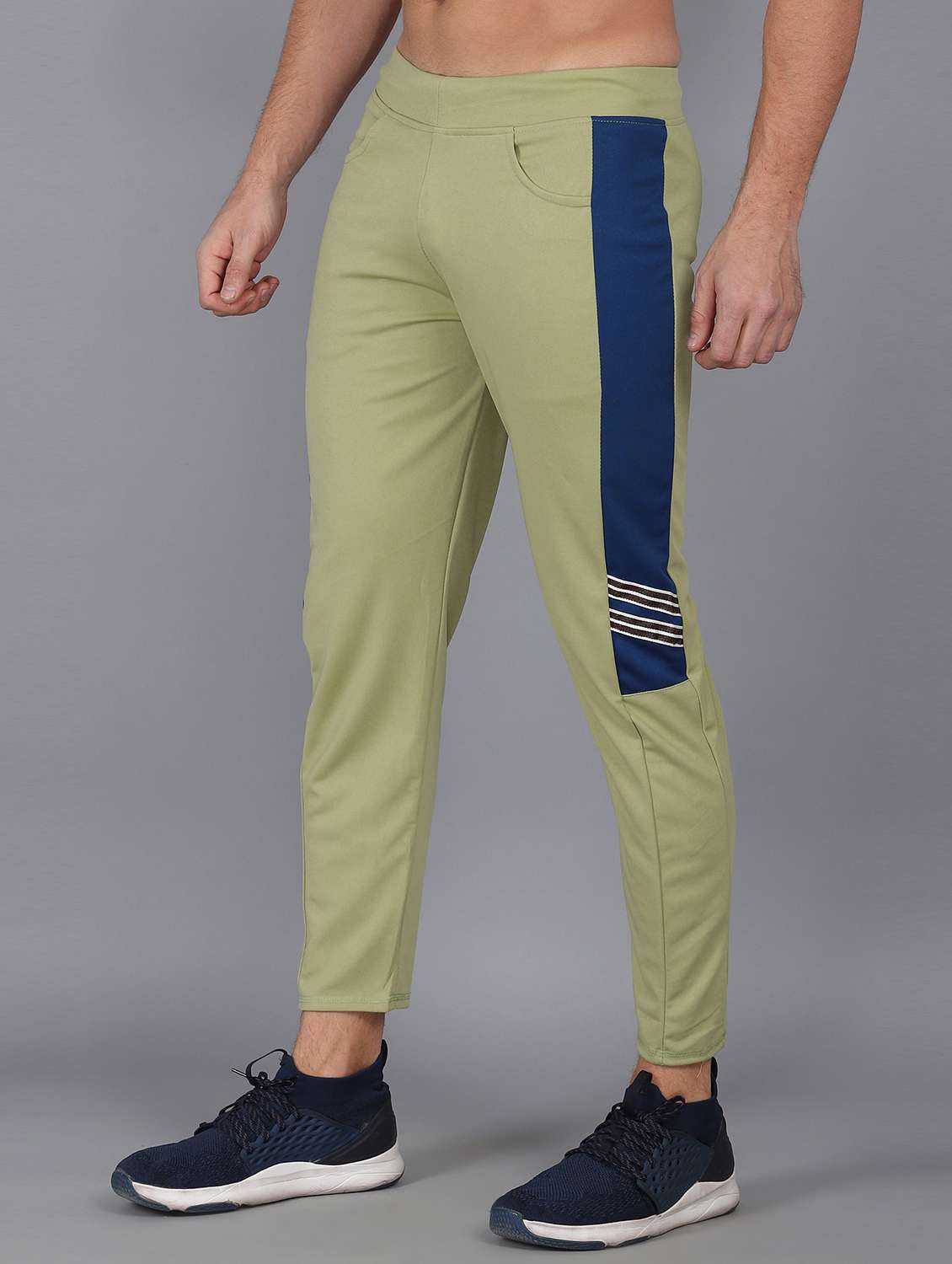 green  color-blocked ankle length track pant - 18368680 -  Standard Image - 1