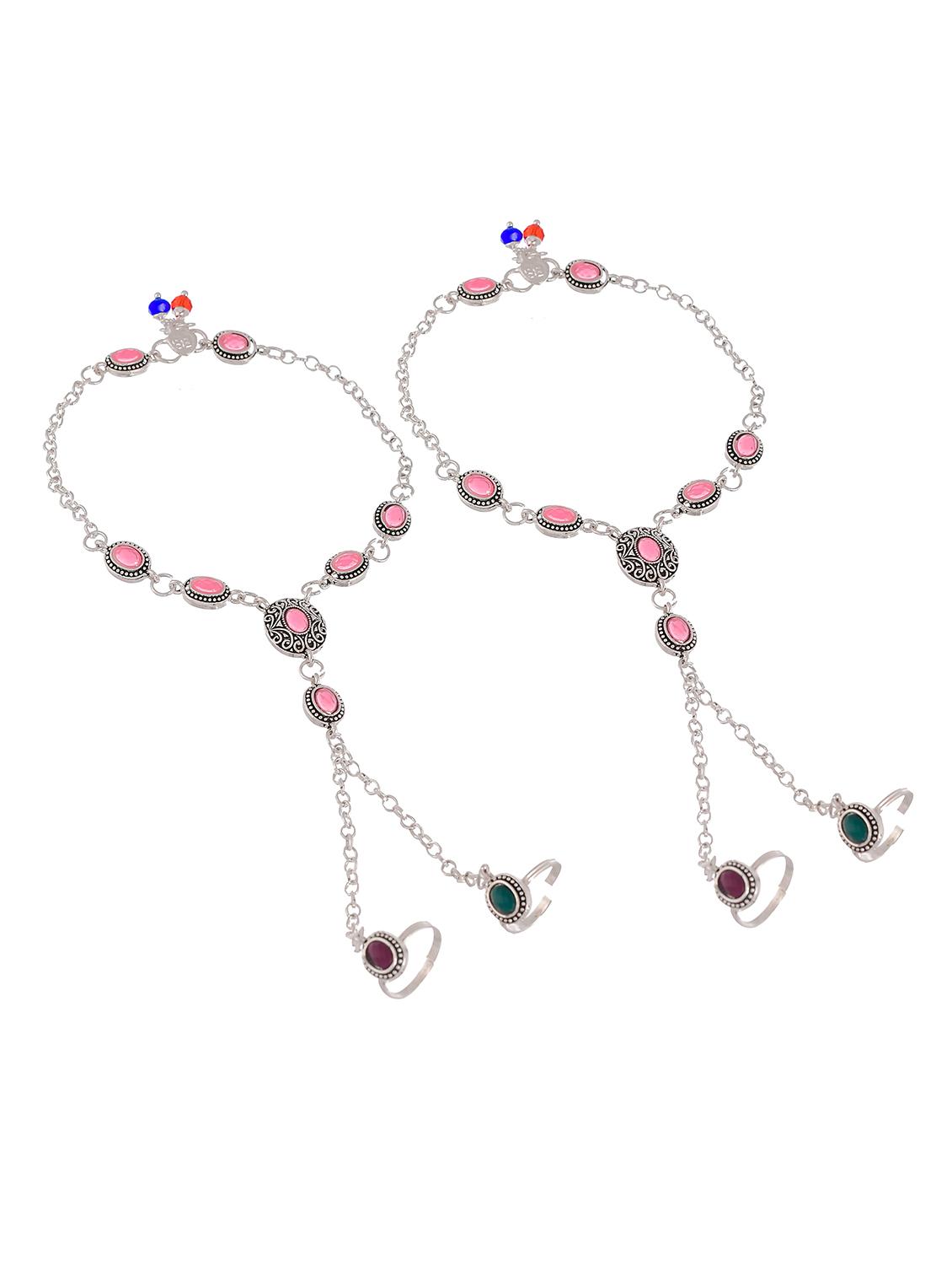oxidized silver plated anklet with chained double toe ring - 18368935 - Standard Image - 1