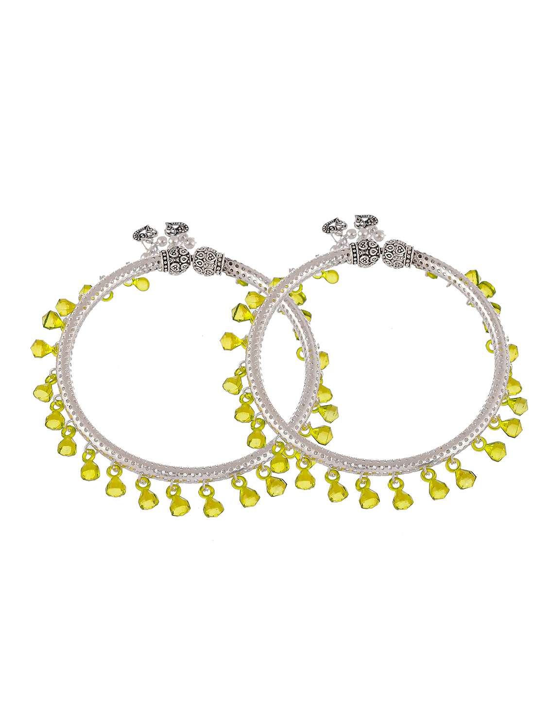 silver plated stone beads kada anklet - 18368966 -  Standard Image - 1