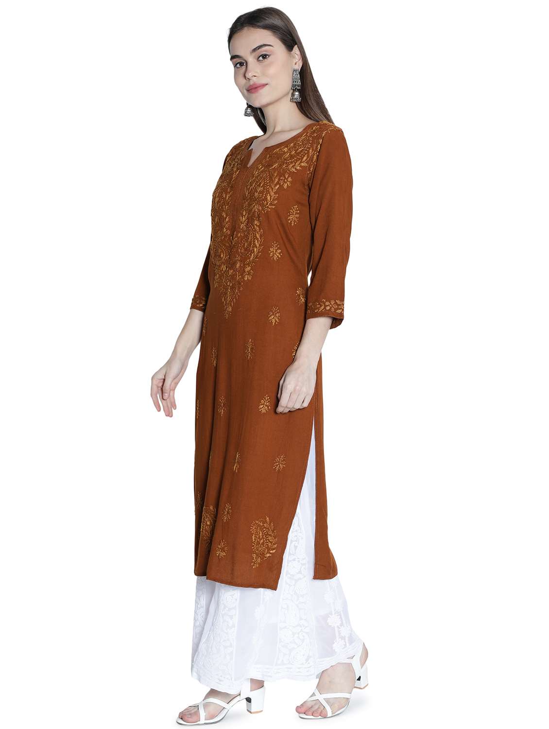 brown rayon straight kurta - 18369009 -  Standard Image - 1