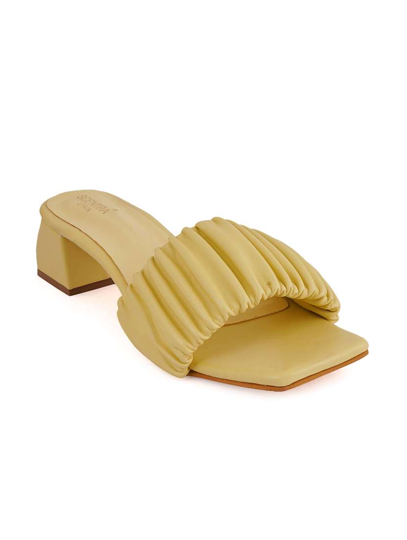 yellow synthetic slip on sandals