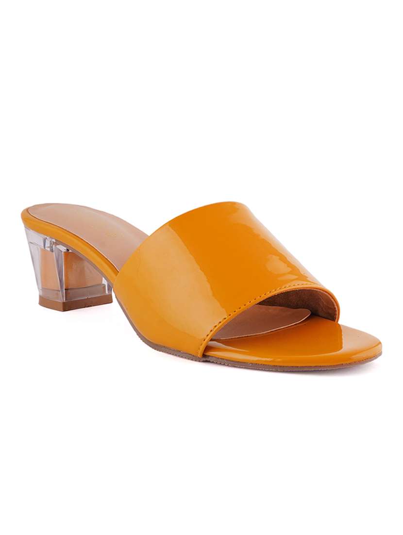 yellow synthetic slip on sandals