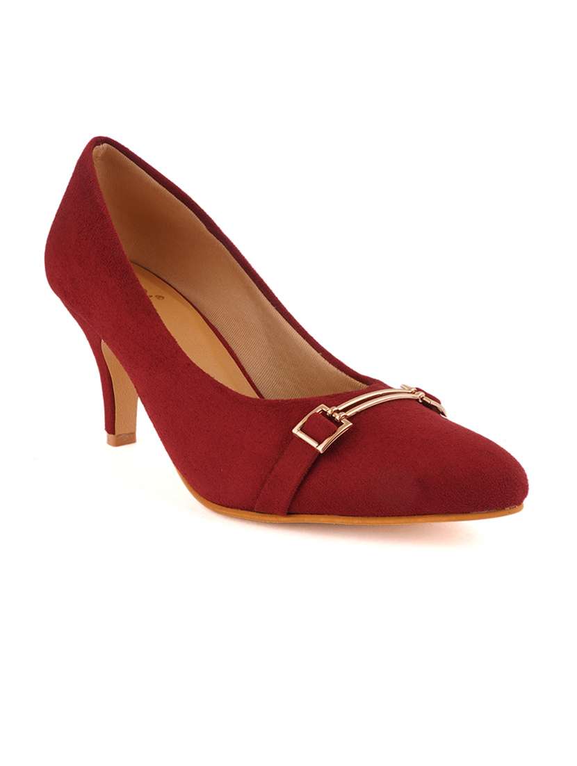 red suede slip on pumps