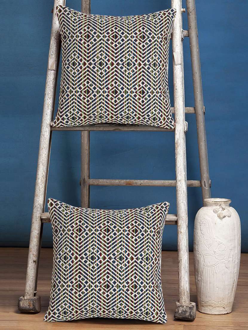 mezposh acoustic natural & multi cotton jacquard textured cushion cover (16"x16") (set of 2)