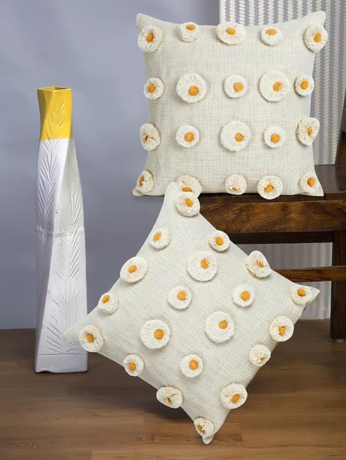 mezposh rustic natural & mustard polka cotton cushion covers (16"x16")  set of 2 - 18369363 -  Standard Image - 0