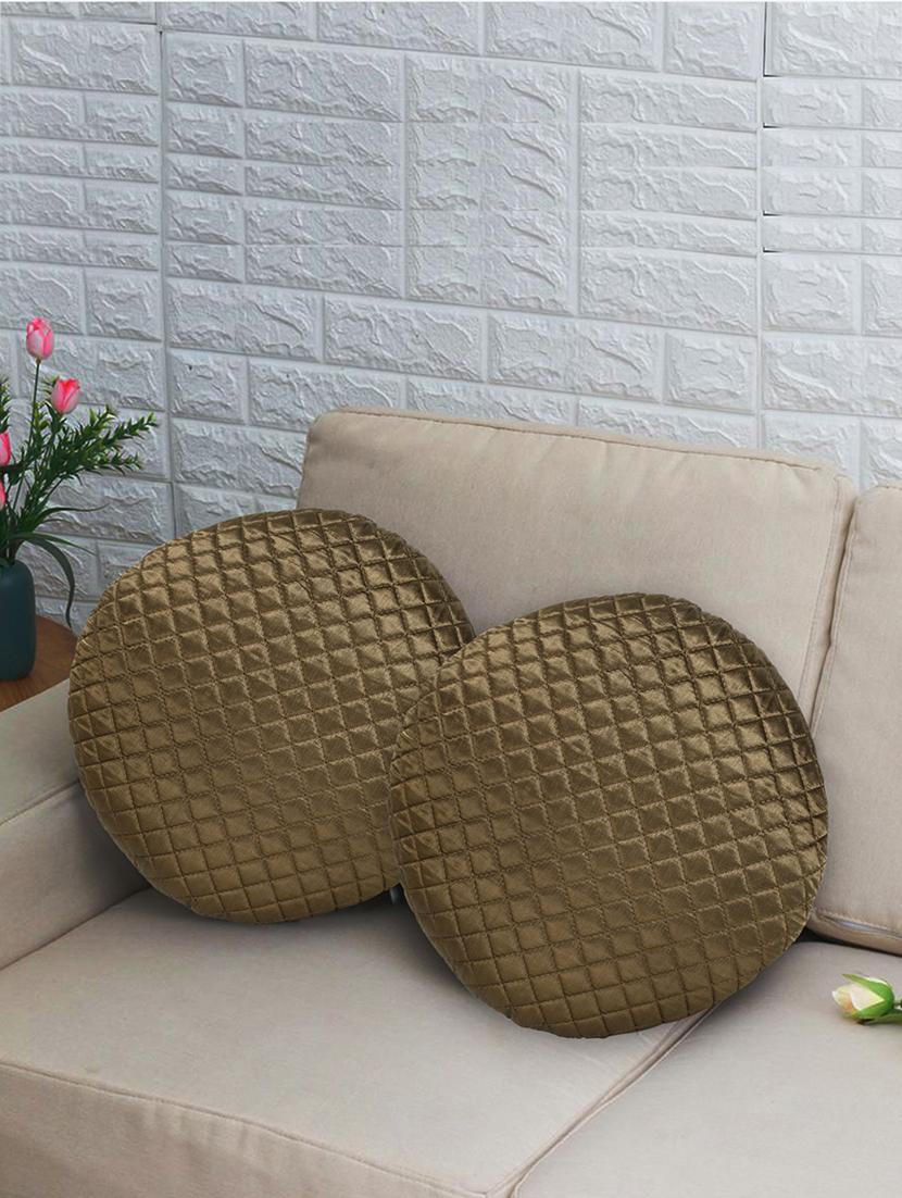 mezposh rasta coffee brown quilted satin round cushion covers (14")  set of 2
