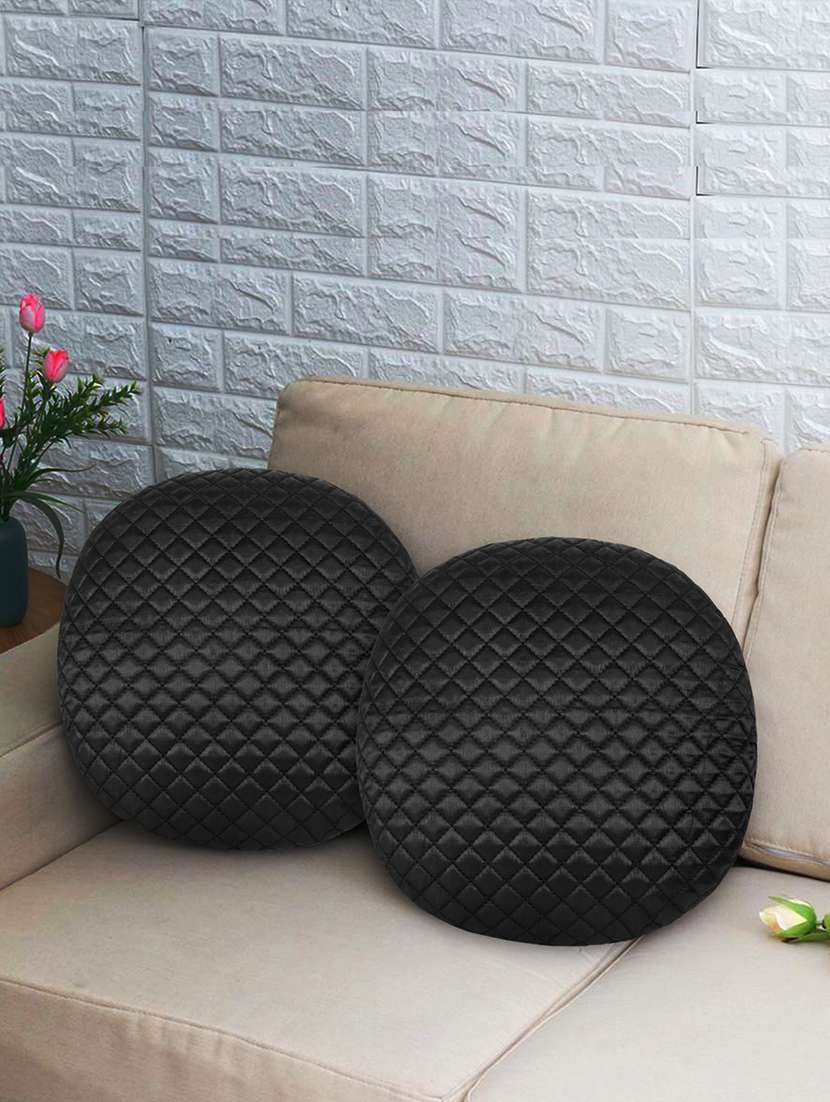 mezposh rasta black quilted satin round cushion covers (12")  set of 2
