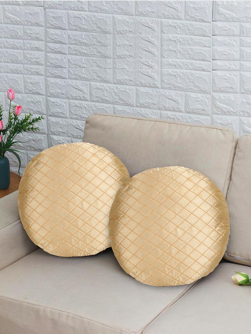 mezposh rasta cream quilted satin round cushion covers (14")  set of 2 - 18369370 -  Zoom Image - 0