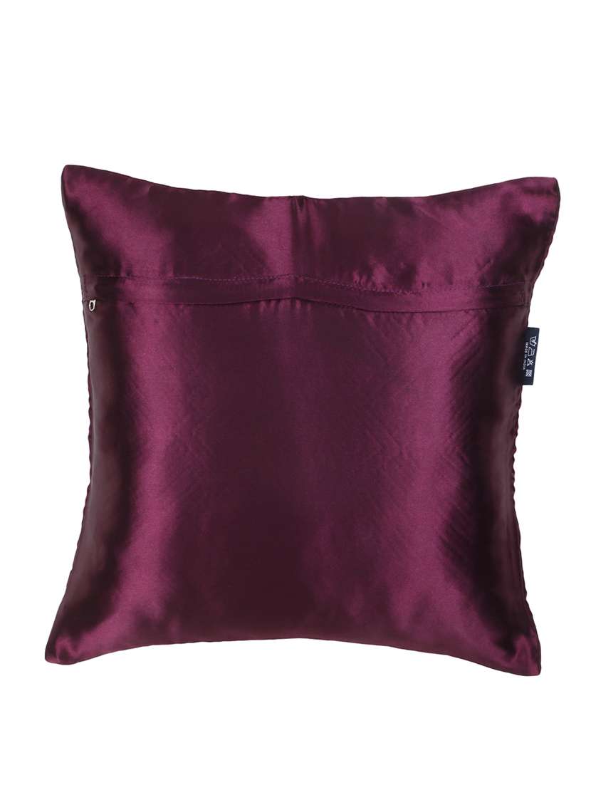 Mezposh Dazzle Purple & Silver Ogee Embellished Satin Cushion Covers (16"X16")  Set Of 2