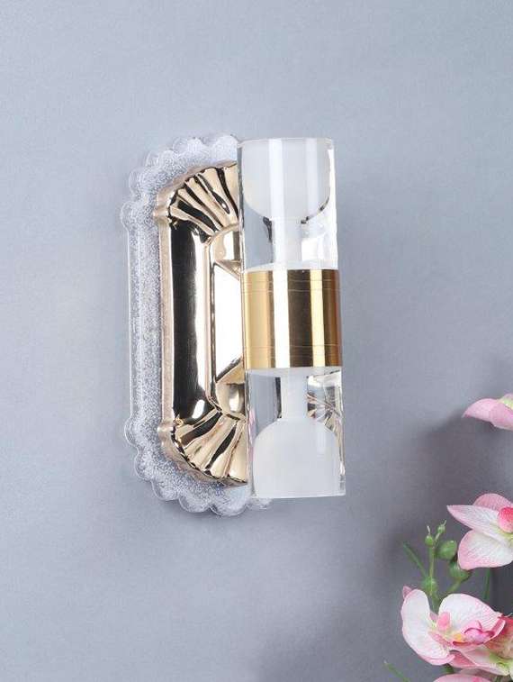 eliante gold iron & acrylic base white acrylic shade wall light - ip-1w - inbuilt led