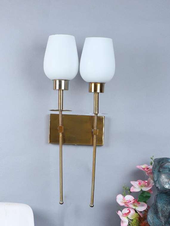 eliante gold iron base white glass shade wall light - 3517-2w - without bulb