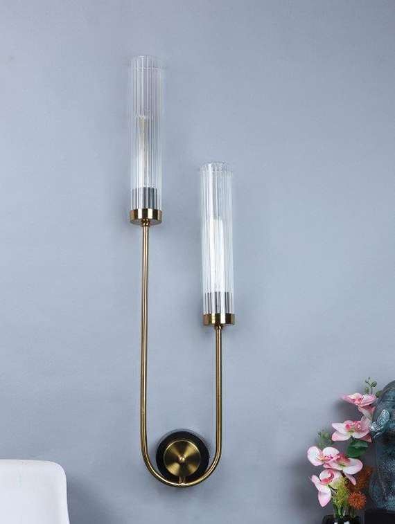 eliante gold iron base transparent glass shade wall light - f-050-2w - without bulb