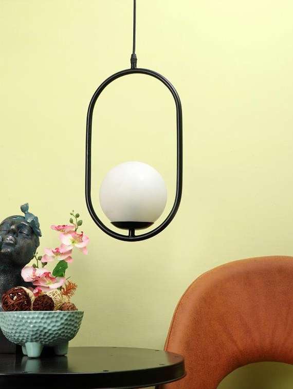 eliante black iron base white white shade hanging light - 1516-1lp-bk - without bulb