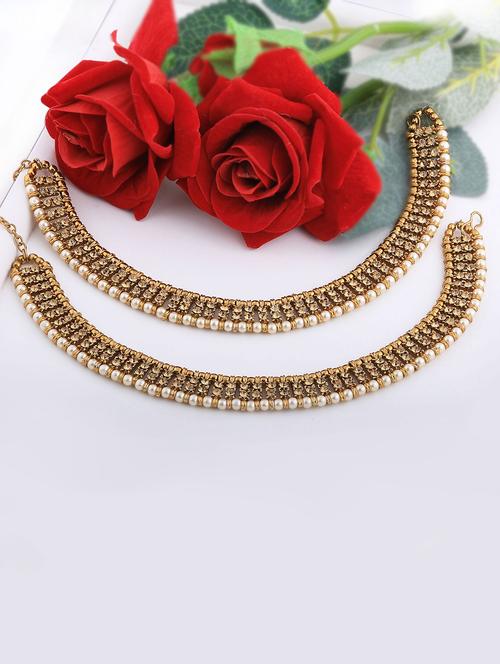 gold brass anklets and payal - 18369738 - Standard Image - 0