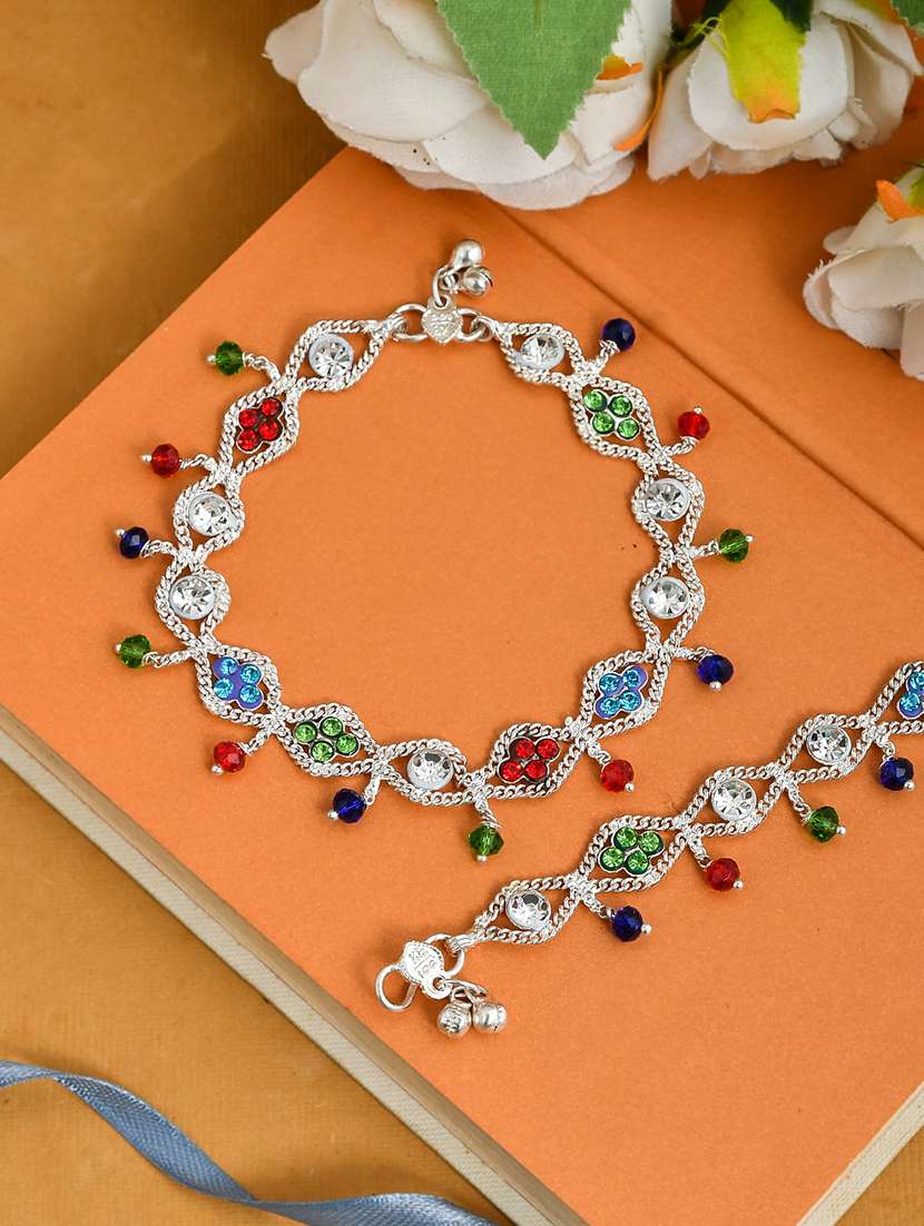 traditional silver plated layered anklet