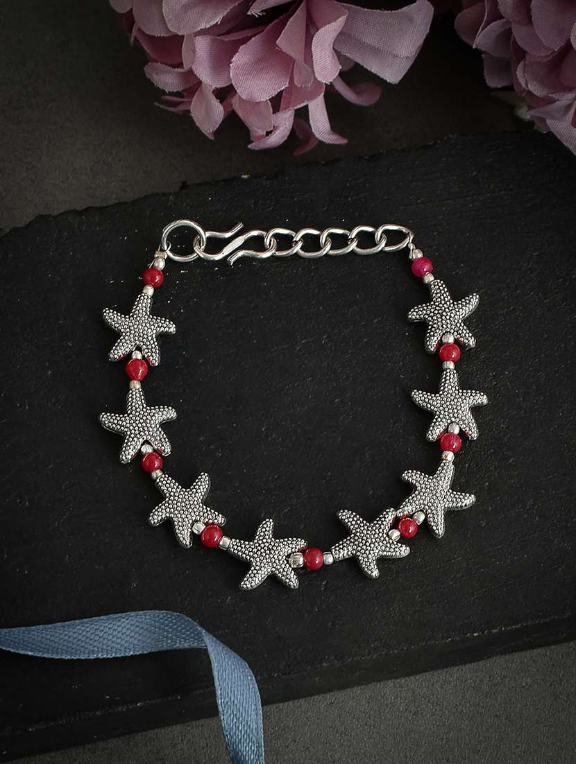 Boho Silver Starfish Red Bead Anklet - 18369790 -  Standard Image - 1