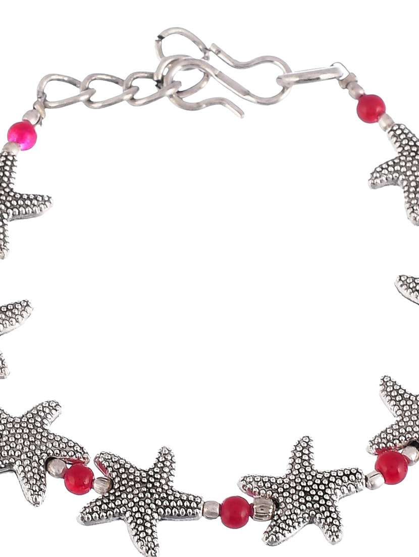 Boho Silver Starfish Red Bead Anklet - 18369790 -  Standard Image - 4