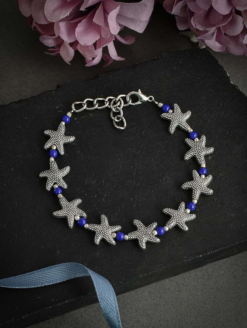 blue beads silver starfish anklet - 18369791 -  Standard Image - 1