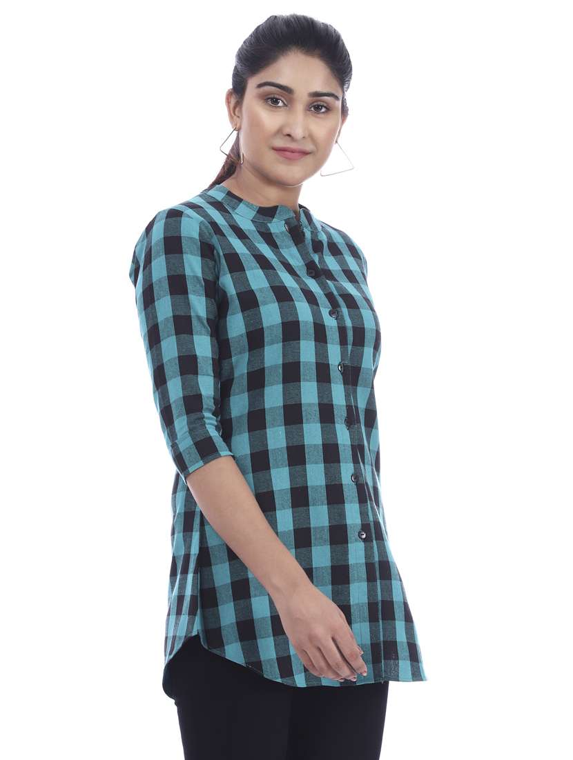 mandarin neck checkered long sleeve shirt - 18369814 -  Standard Image - 1